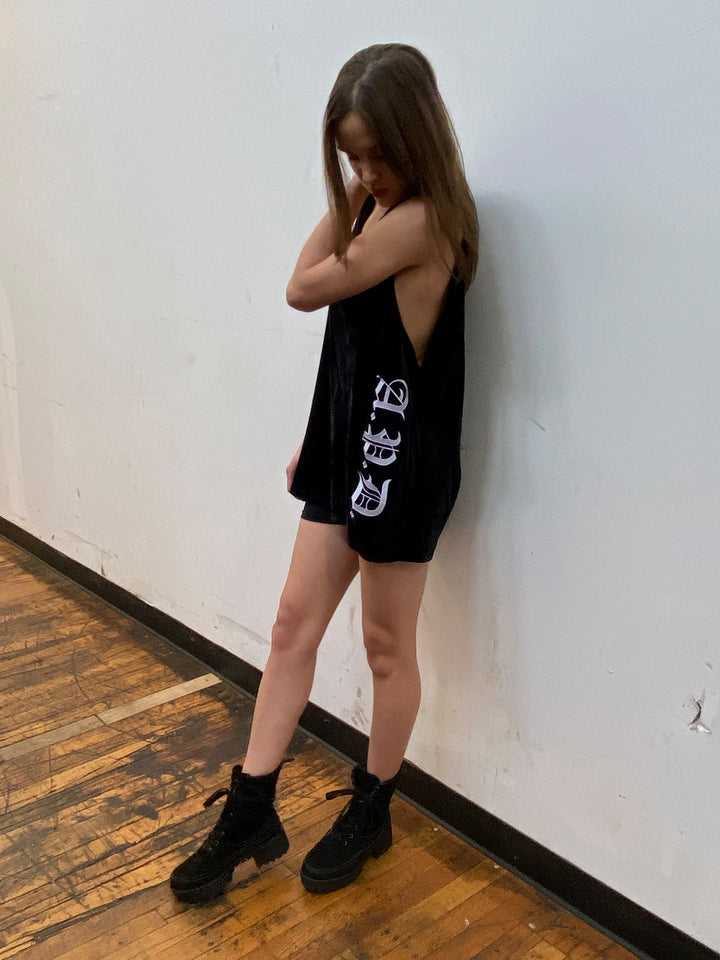 Black Velour Embroidered Tank Top (25% OFF)