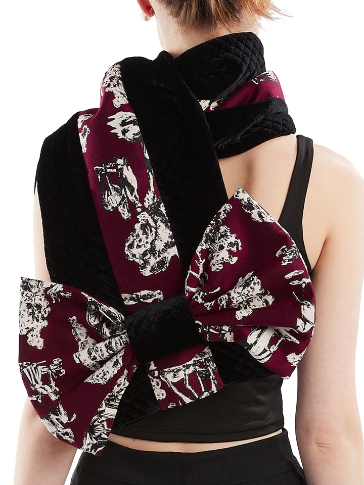 Quilted velour bow scarf toile bow