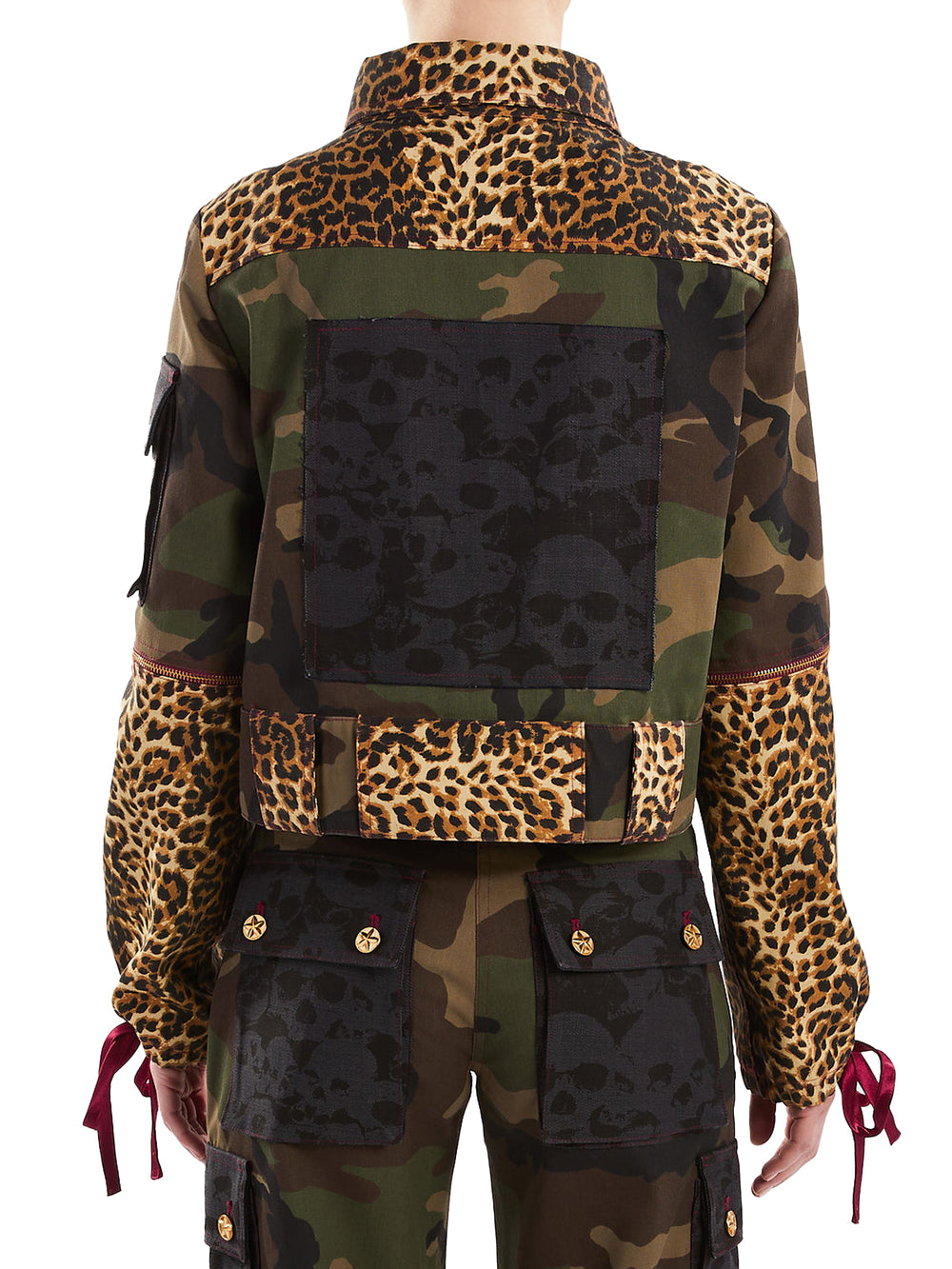 Camo print leopard print and skull cargo jacket
