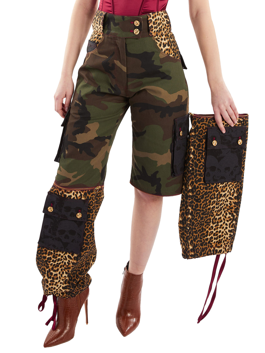 Zip-off knee cargo pants leopard and camo