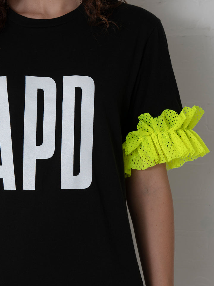 Tee Shirt with Logo and Neon Ruffle in Black (50% OFF)