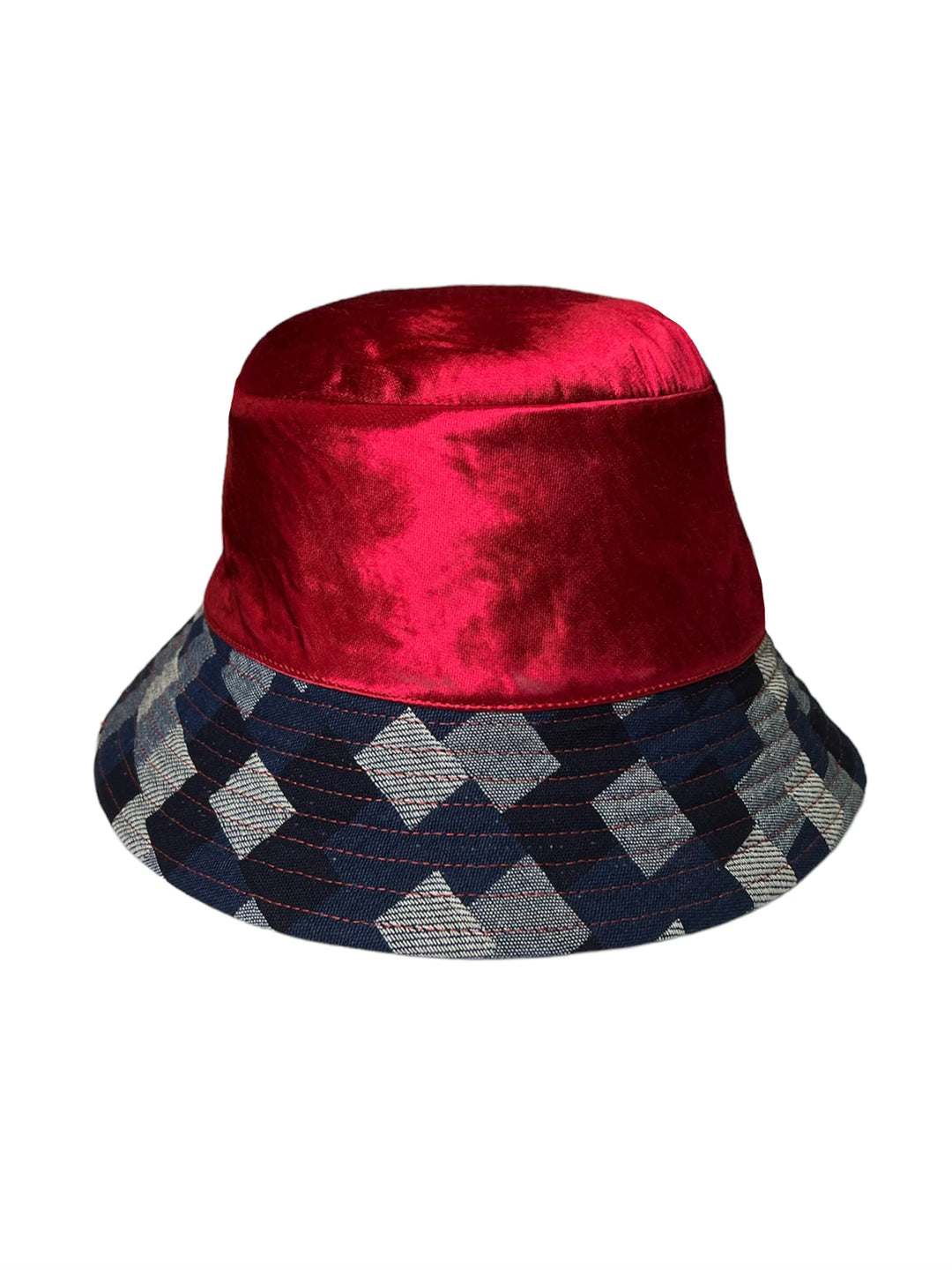 Red satin reversible bucket hat