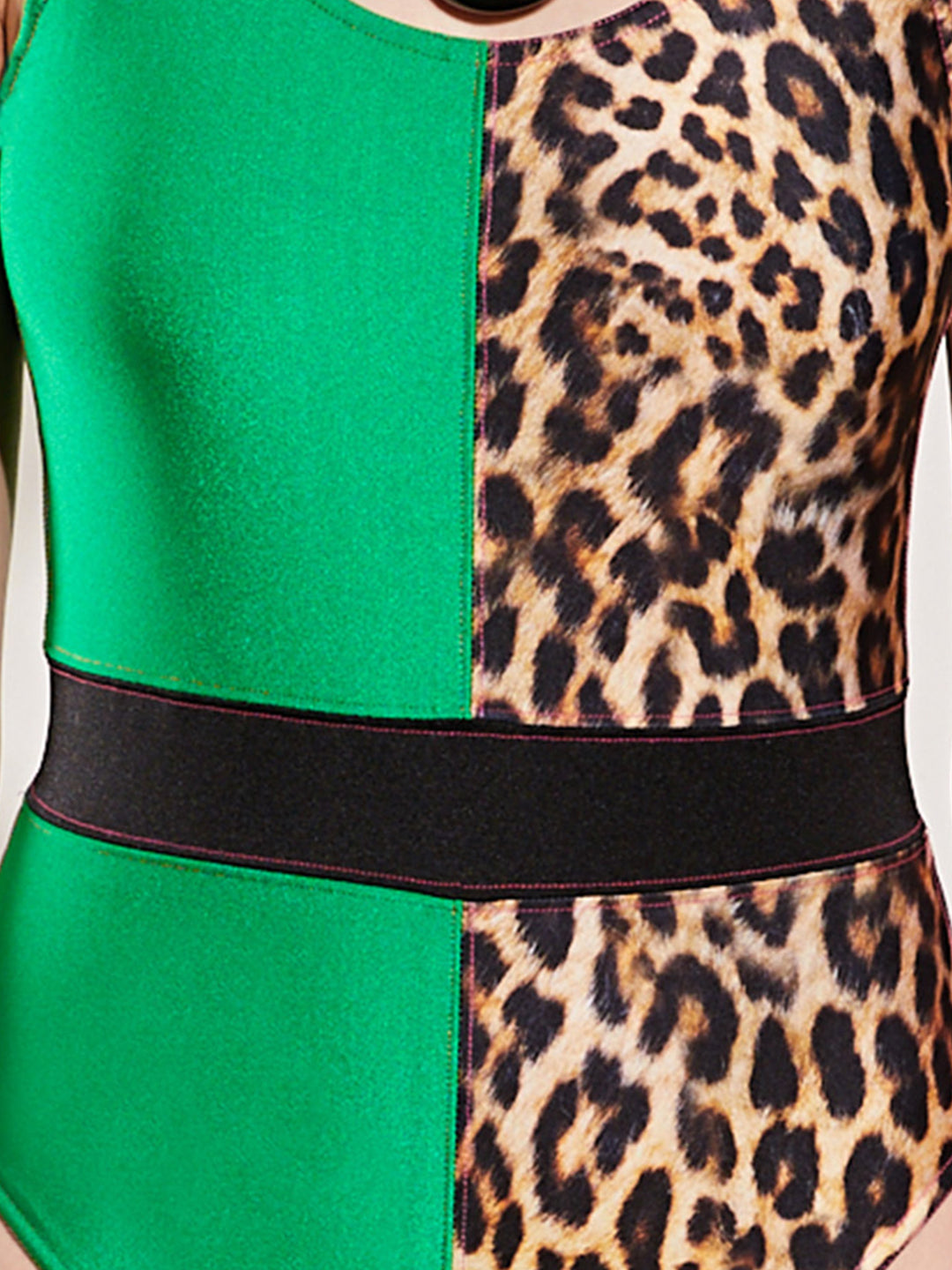 Leopard and Green Color Block Swimsuit|Bodysuit