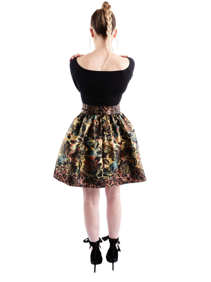 Gathered Bell Skirt in Floral and Leopard Jacquard (70% OFF)