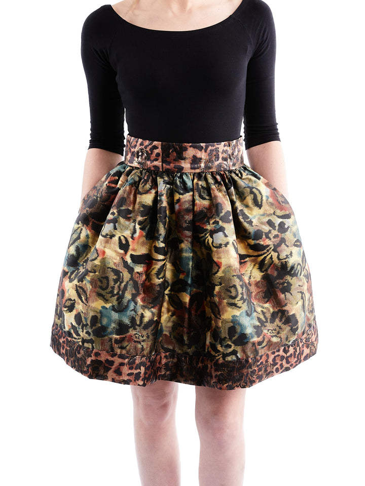 Floral and Leopard Jacquard Skirt (40% OFF)
