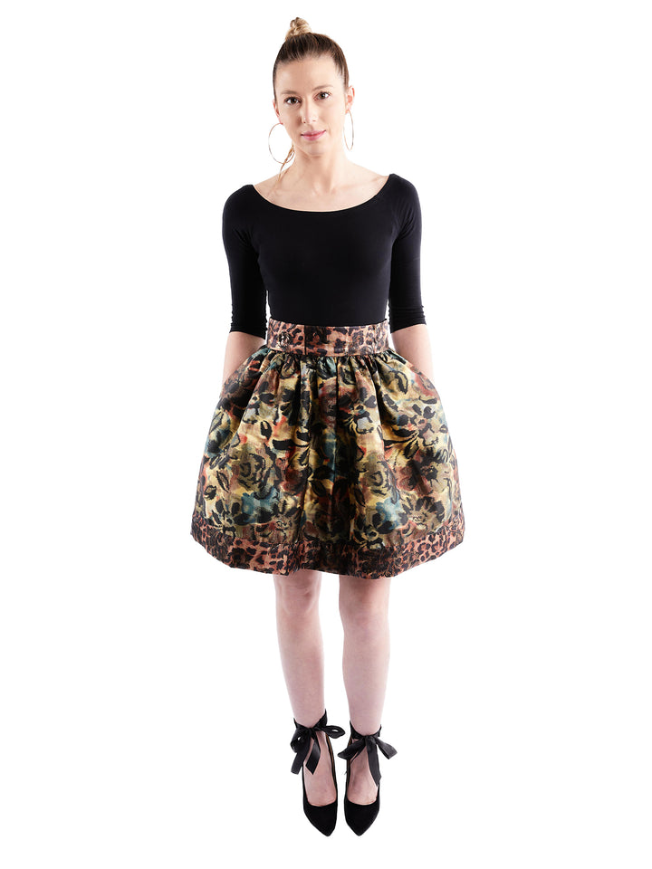 Floral and Leopard Jacquard Skirt (40% OFF)