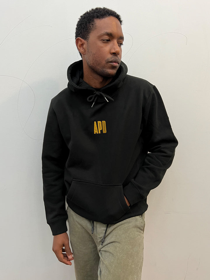 Hooded Sweatshirt in Black with Gold Frame Graphic