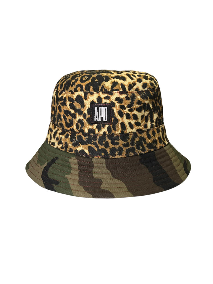 Leopard and camo reversible bucket hat