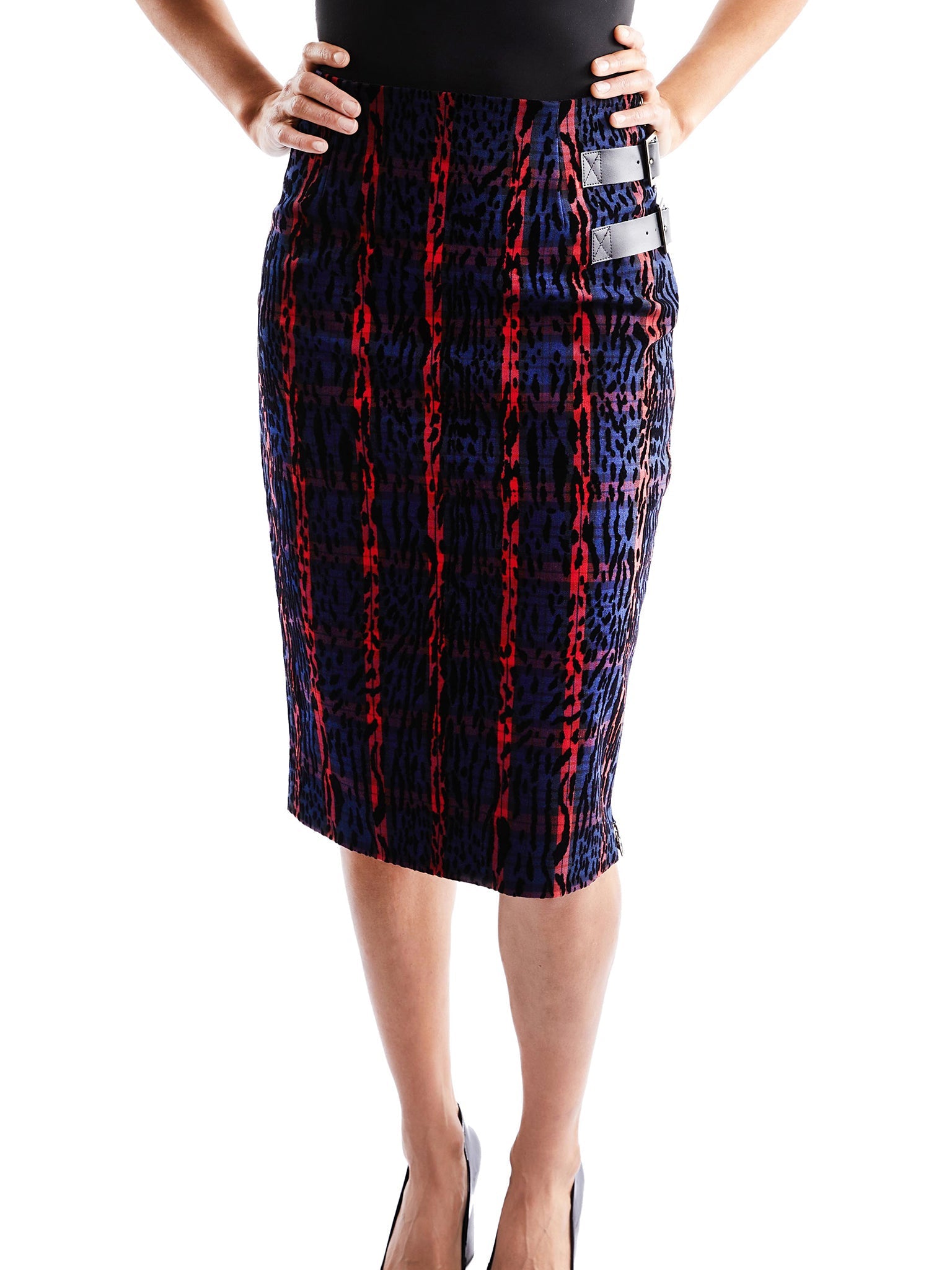 Blue leopard pencil skirt best sale