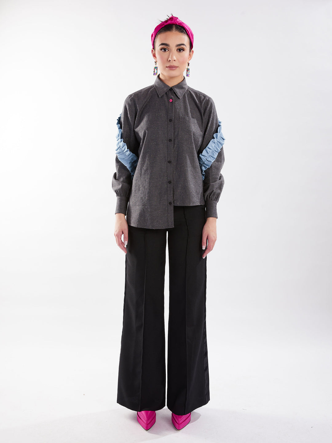 Black tuxedo pants with button up 