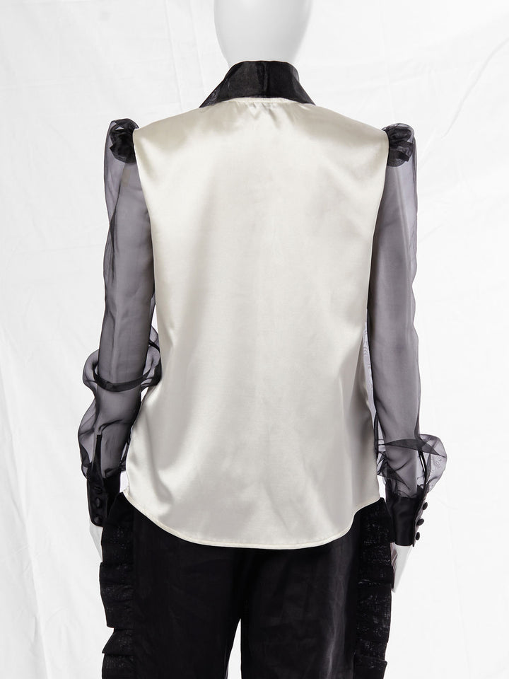 Bow Blouse in Ivory Satin