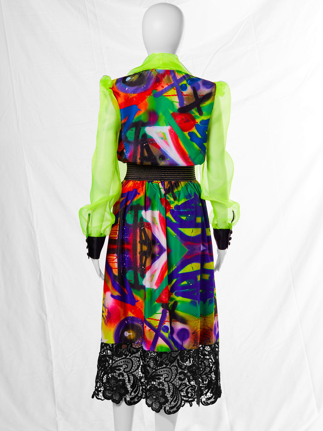 Lace Trim Midi Skirt in Graffiti Print (50% OFF)