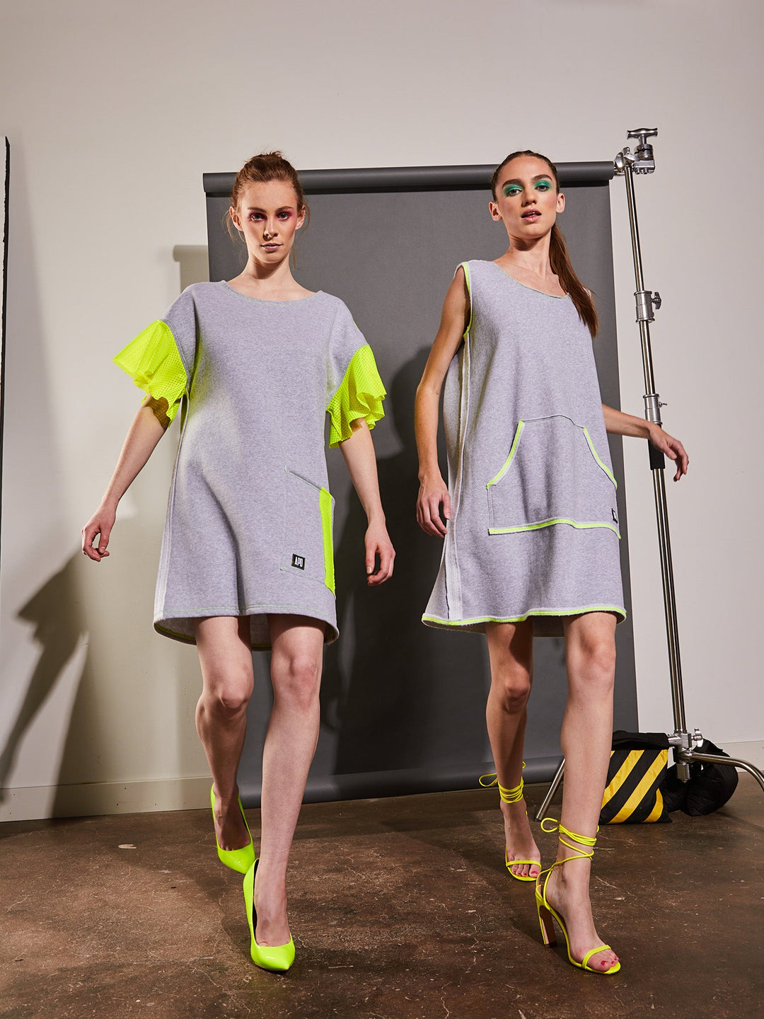 Women's Grey Sweatshirt Dress with Flounce Sleeves & Pocket Amy Page DeBlasio Women's Grey Sweatshirt Dress with Flounce Sleeves & Pocket Amy Page DeBlasio
