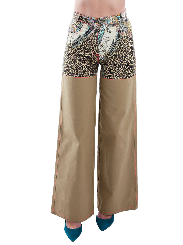 Two- tone wide leg pants leopard and duck